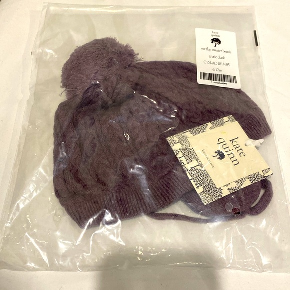 NWT EAR FLAP SWEATER BEANIE,ARCTIC DUSK, ORGANIC COTTON/SILK CABLE KNIT 6-12 mth - Picture 3 of 3